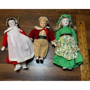 Vintage Handpainted Bisque Porcelain 7½" Hanging Dolls Soft Body.